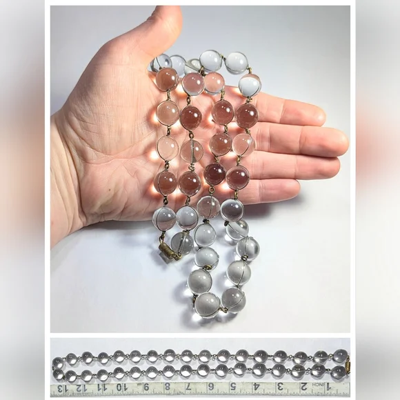 GORGEOUS Early Deco Era Wire Wrapped Pools Of Light Rock Crystal Necklace - Picture 4 of 10